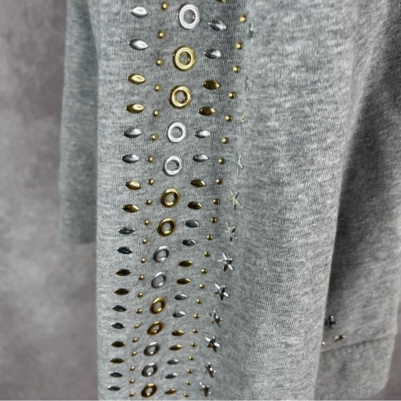 The Kooples Sport Gray Star Studded Sleeve Crewneck Sweatshirt Women's Sz 2 US M - Picture 3 of 11